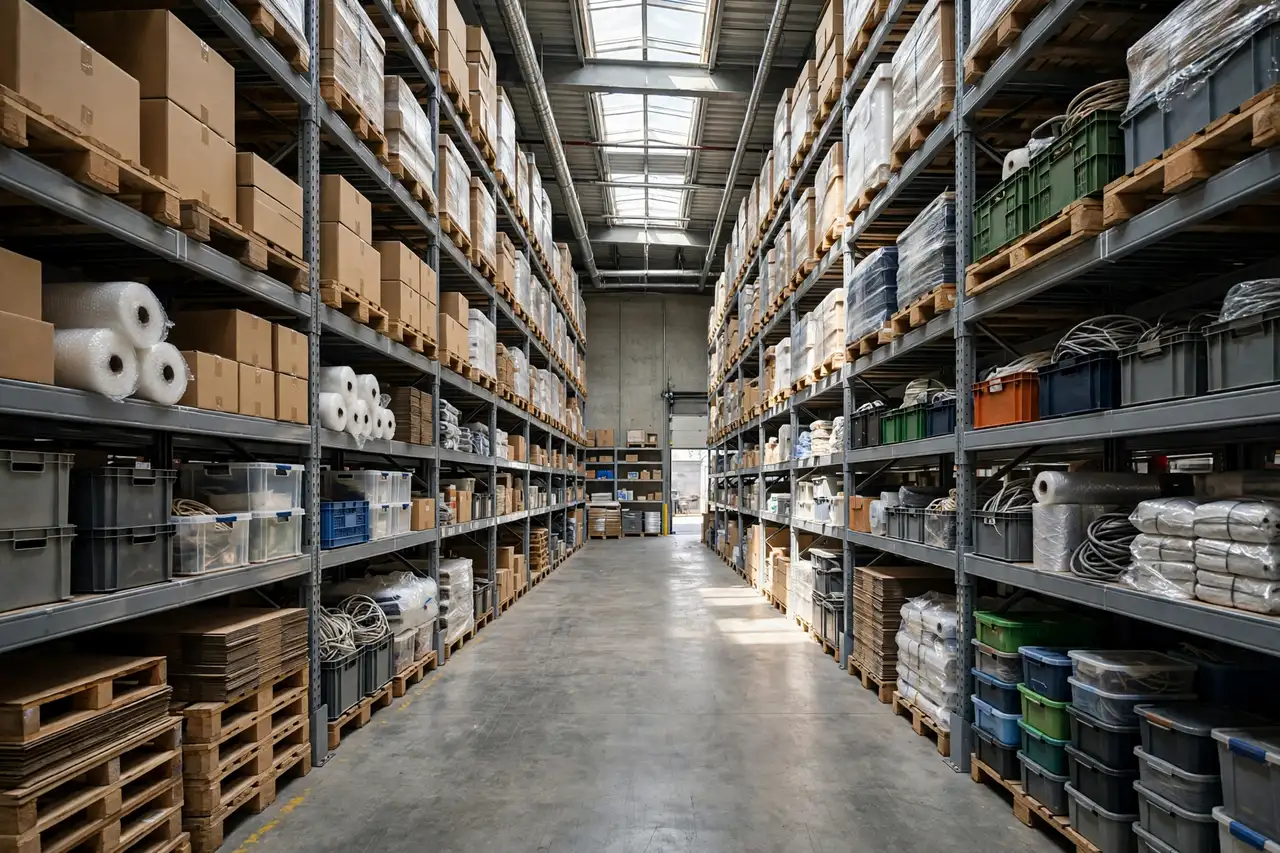 Warehouse aisle with shelving and stored goods — Restaurant Rodent Control Provo, UT