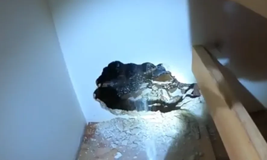 Hole chewed through a wall by rodents, an entry point in a Provo home